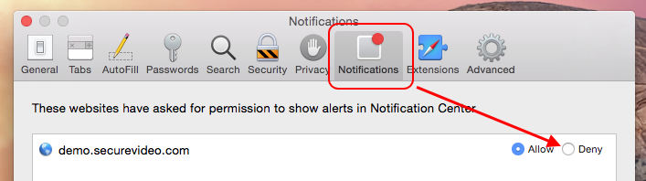 Safari notifications option: Deny