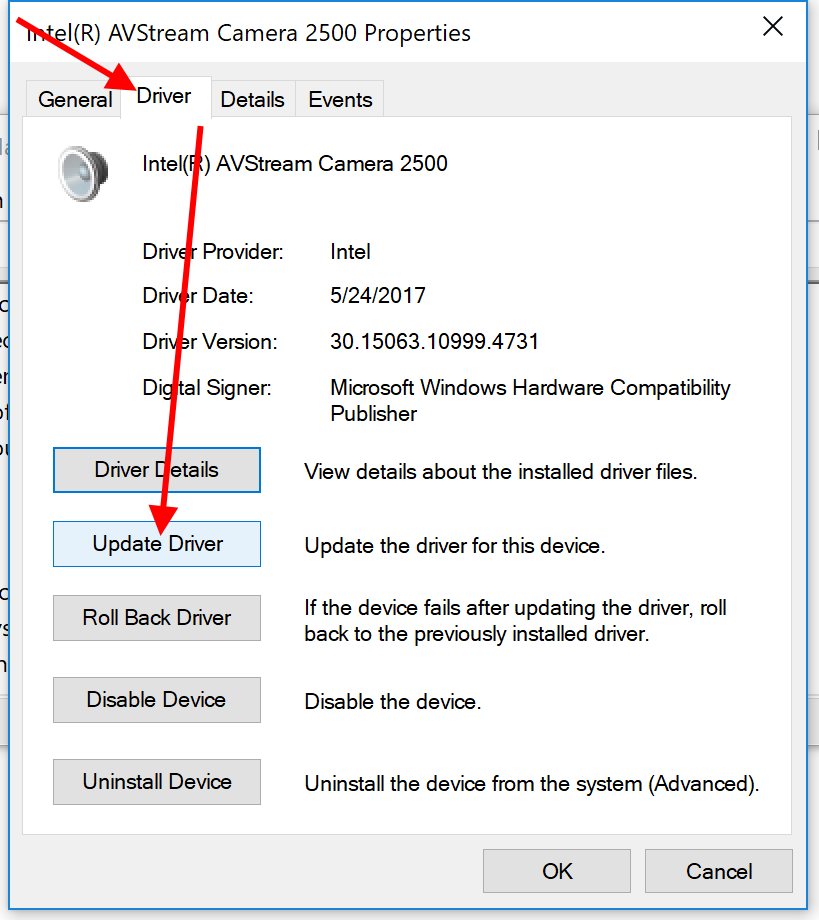 Update Driver option