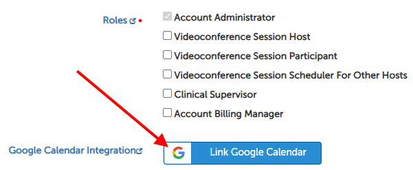 Arrow pointing at the "Link Google Calendar" button
